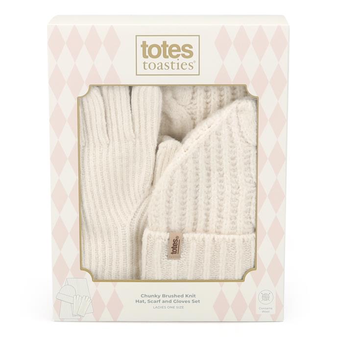 totes toasties® Ladies Chunky Brushed Rib Knit Hat Scarf & Glove Set Cream Extra Image 7